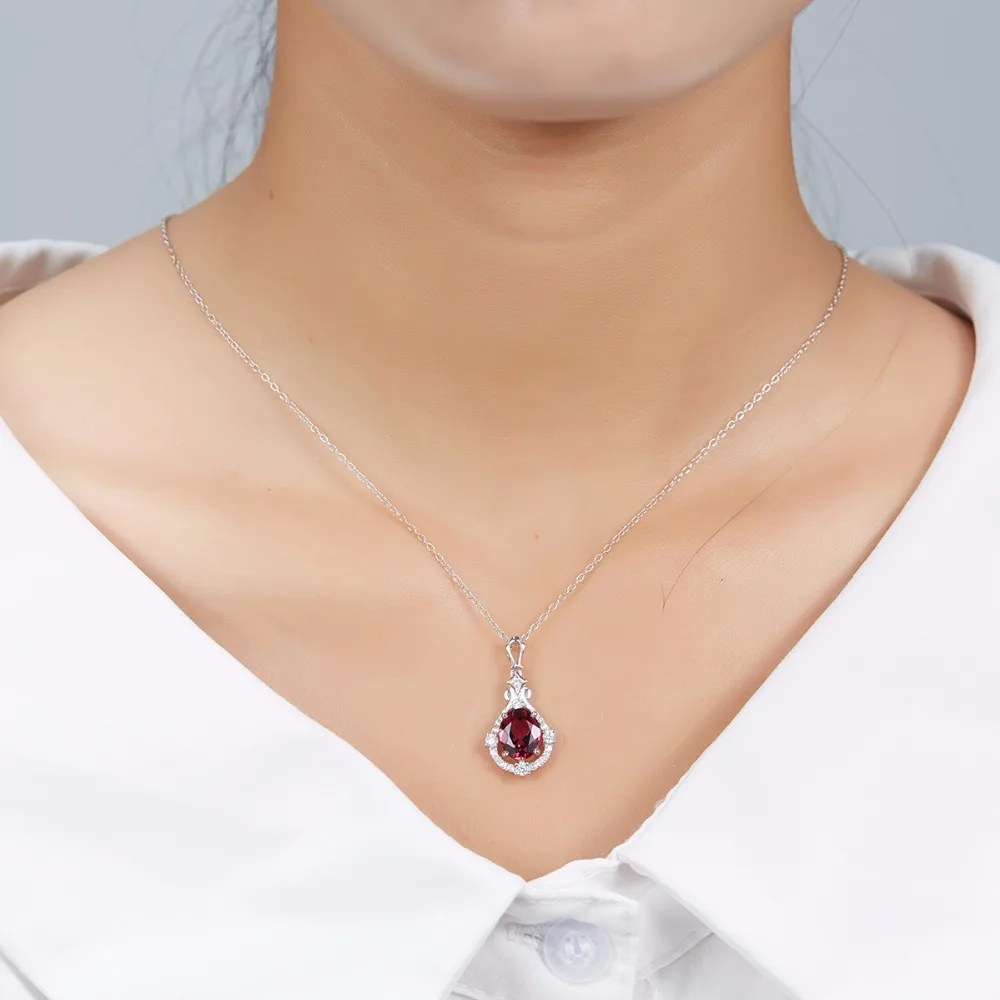 

Hutang Natural Gemstone Rhodolite Garnet Solid 925 Sterling Silver Flower Bud Pendant Necklace For Women's Girls' Fine Jewelry