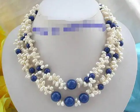 stunning classic 7mm white freshwater pearls blue lapis lazuli necklace 17&quot | Украшения и аксессуары