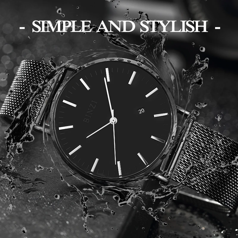 

Men's Watches Are Fashionable Quartz Leather Milan of The Famous Top Luxury Simple Waterproof Men's Watch Roled Black Gold BINZI