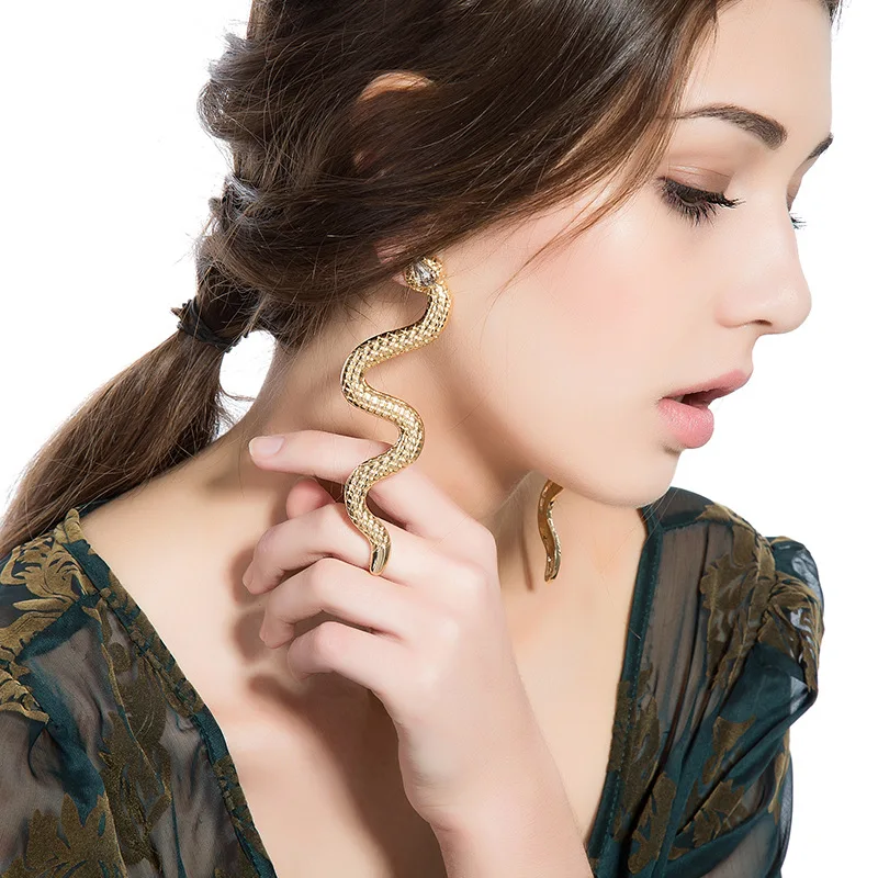 

Snake Crystal Drop Earrings Punk Exaggerated Vintage Gold-color Fashion Gift Cute Animal Long Dangle Earrings For Women Jewelry