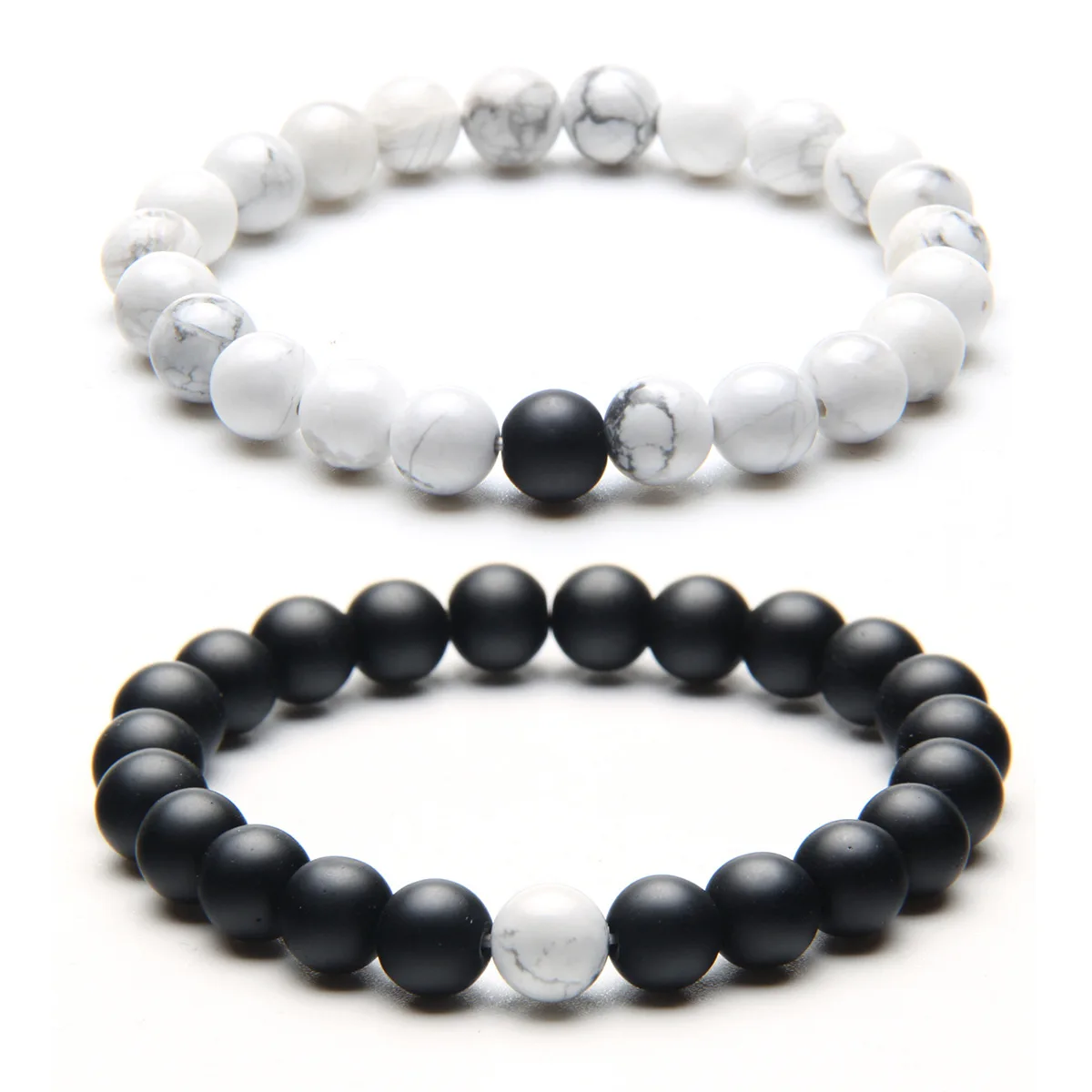 

LASPERAL 2Pcs Natural Stone White & Black Beaded Lovers Bracelets For Men Women Couples Distance Bracelet Bangles Gifts Jewelry
