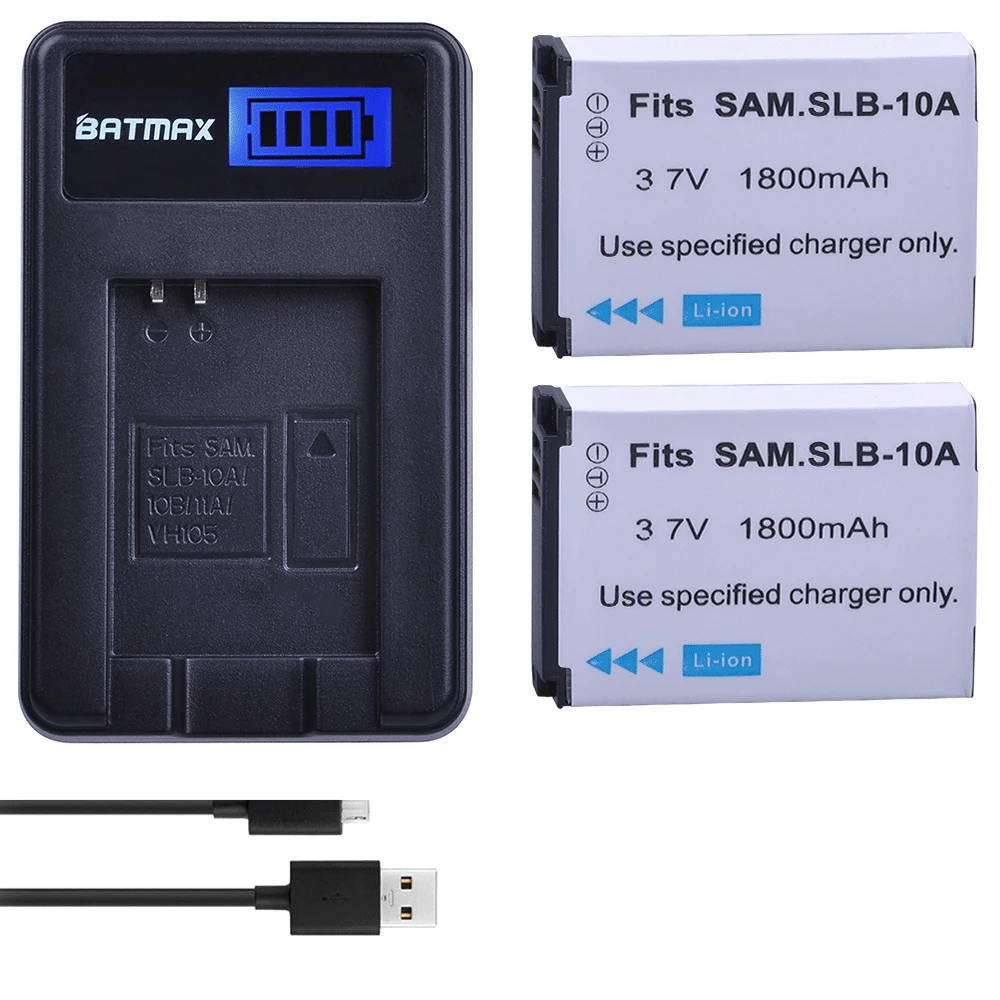 Аккумулятор для фотоаппарата Batmax 2 предмета 10000 SLB10A + зарядное устройство USB с ЖК