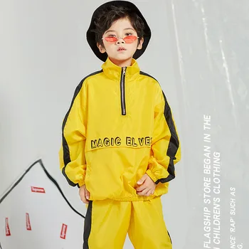 

New Children'S Street Dance Set Boy Loose Yellow Hip Hop Costume Kid Hip Hop Performance Costumes Winter DQL139
