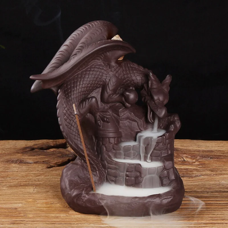 

Ceramic Backflow Incense Burner Dragon Pterosaur Creative Home Garden Bed living room Office Decor Buddha Statue Gift