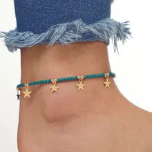 JCYMONG Новые простые Зеленые Бусины ножные браслеты с цепочкой для женщин Золотая Звезда лодыжки браслет на ногу Мода Бижутерия для ног