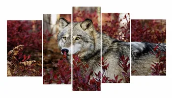 

5 Panel Wall Art Painting Wolf In The red Forest Pictures Prints On Canvas Animal The Picture Decor Oil For Home Decoration