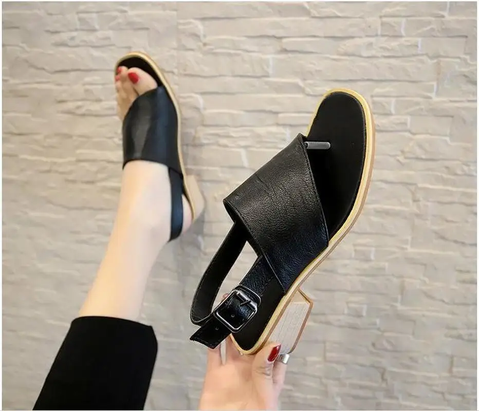 

Quality Casual Women's Sandals Rome Flip Flops Sandal Spring Summer Ladies Shoes Gladiator Solid Out Buckle Flat With Shoes