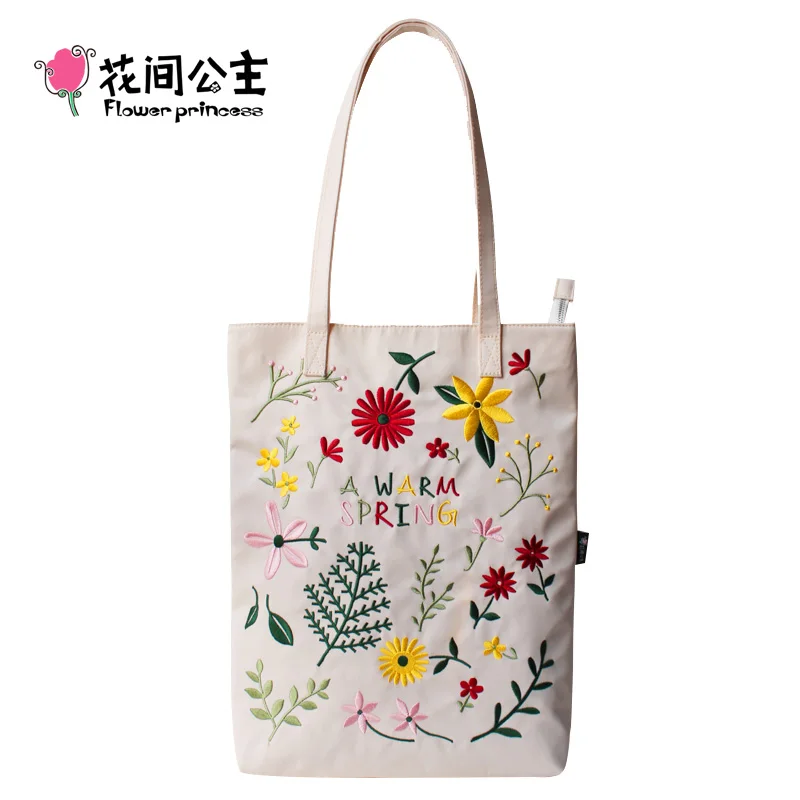 Flower Princess Women Embroidery Shoulder Bag Girls Nylon Floral Large Capacity Tote Bags Ladies ...