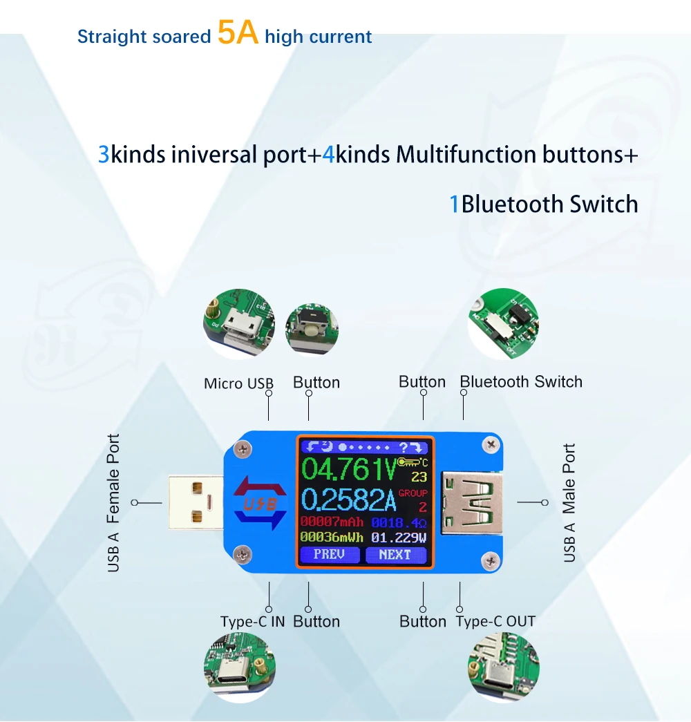 RD UM25 UM25C USB 2,0 tipo-C lcd voltimetro amperimetro metro del voltaje de corriente de carga de la bateria cable, comprobador