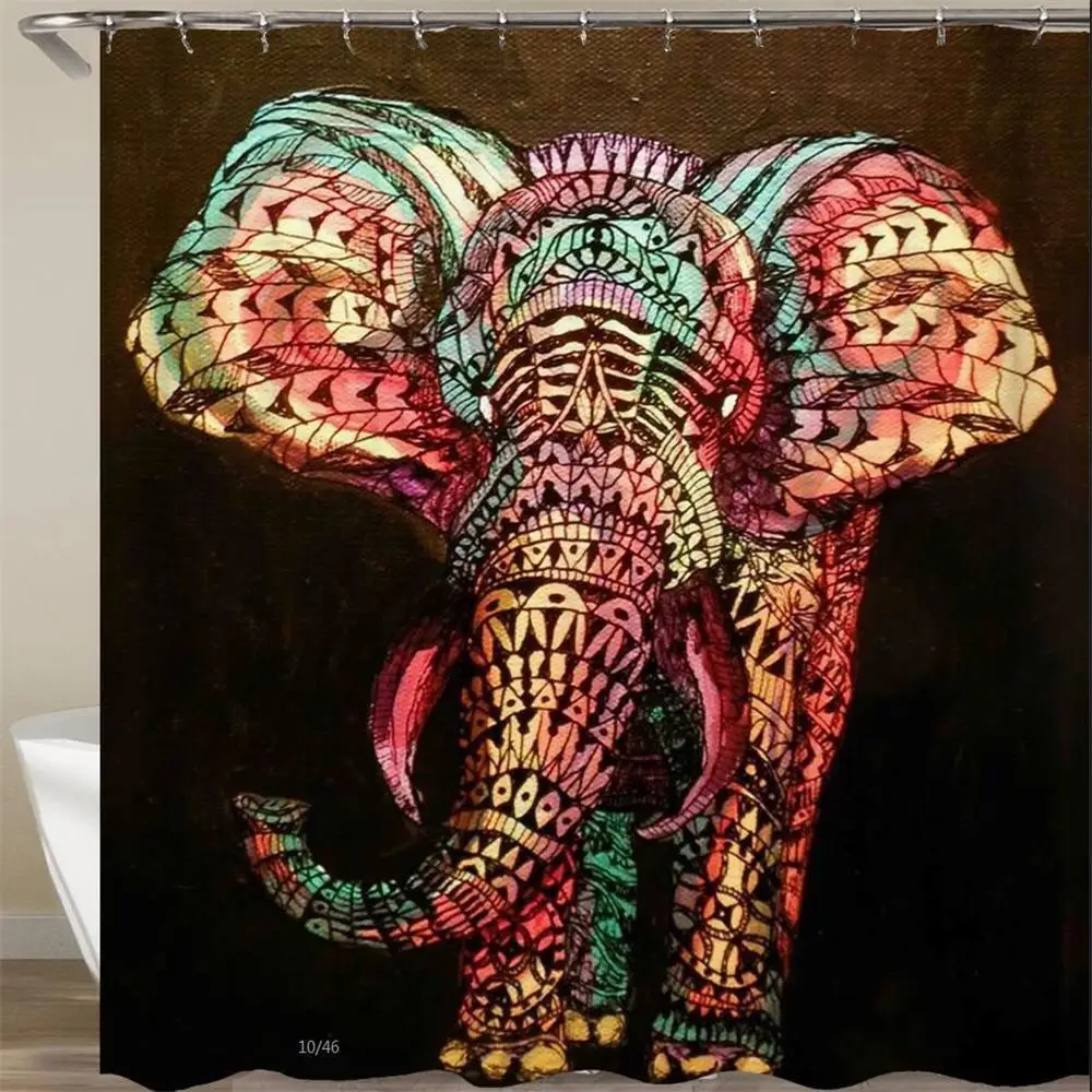 Colorful African Art Elephant Shower Curtain Waterproof Polyester Mildew Free Bathroom Curtains With 12pcs Hooks | Дом и сад