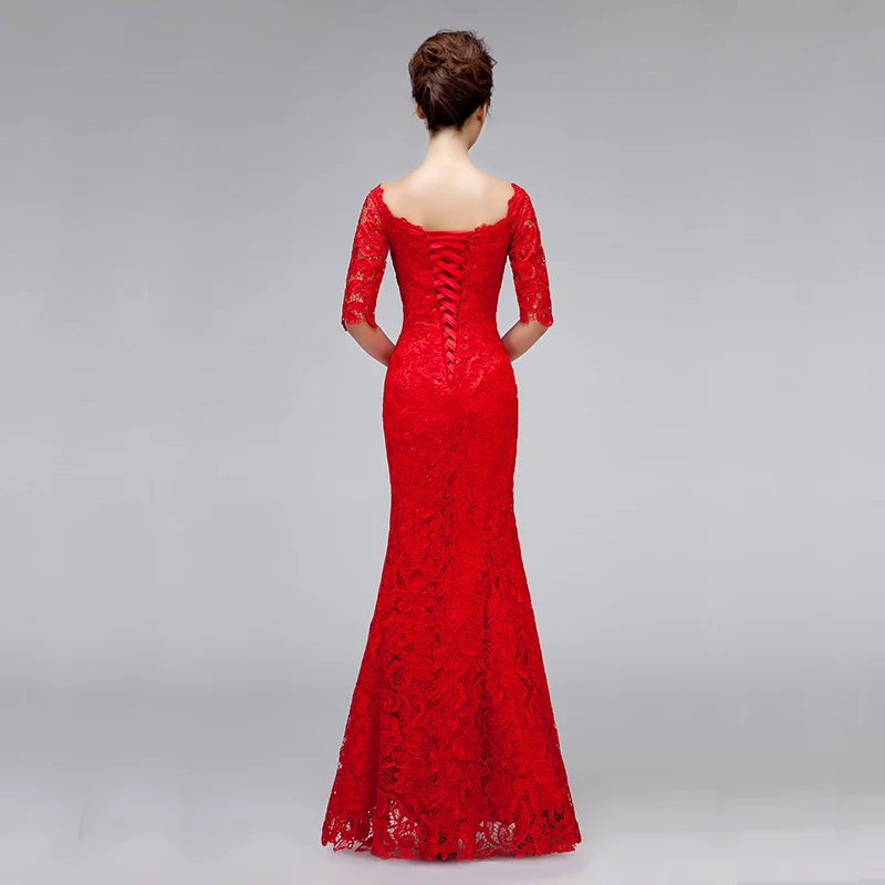 DongCMY Luxury bridal red Color 2019 Evening dress long formal neckline Lace bandage medium sleeve Women Gown Party Dresses DongCMY Luxury bridal red Color 2019 Evening dress long formal neckline Lace bandage medium sleeve Women Gown Party Dresses