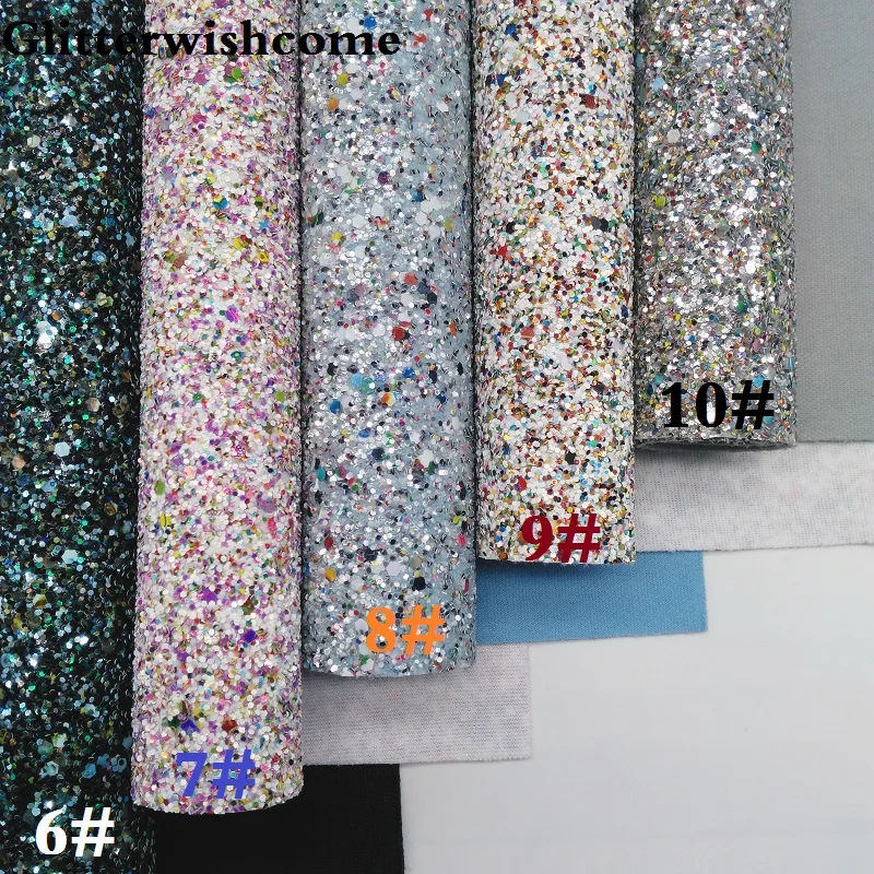 Синтетическая кожа Glitterwishcome 21 х29 см Размер A4 смешанные цвета крупные блестки
