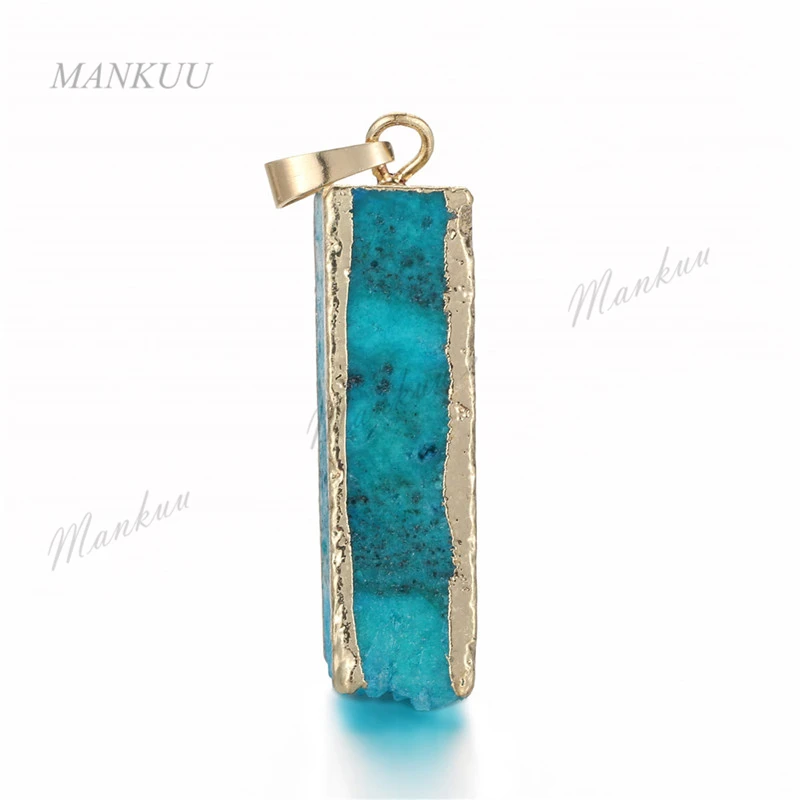 

Mankuu 6 Colors Rectangle Crystal Pendant Gold Plating Frame Natural Stone Pendant Column Druzy Geode Pendant For Jewelry Making