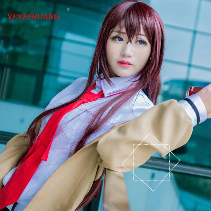 VEVEFHUANG Steins ворота Косплей Костюм японский аниме косплей Makise Kurisu куртка пальто