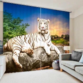 

Animal Tigers 3D Painting Blackout Curtains Office Bedding Room Living Room Sunshade Window Curtain Bedding Custom-made Size