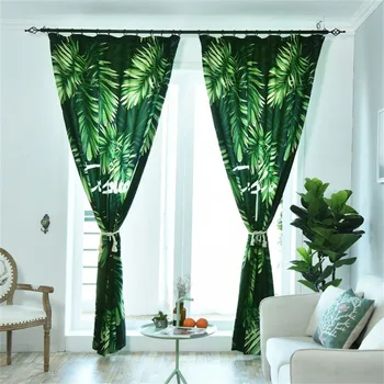 

Tropical rainforest Leaves Sheer Curtain Tulle Window Treatment Voile Drape Valance 1 Panel Fabric for living room blinds A30