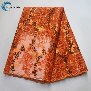 

Attractive design French lace Sequins lace fabric African Embroider lace fabrics with Stones 5 yards/pcs high quality for Formal