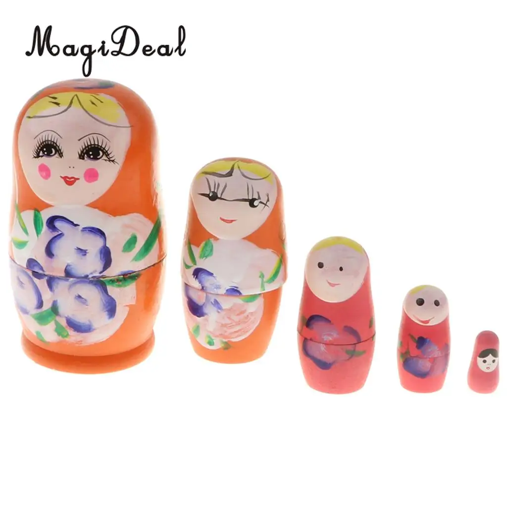 5PCS Wooden Russian Nesting Dolls Matryoshka Stacking Nested Dolls Toys Christmas Gifts Home Decoration for DIY Hand Painted
