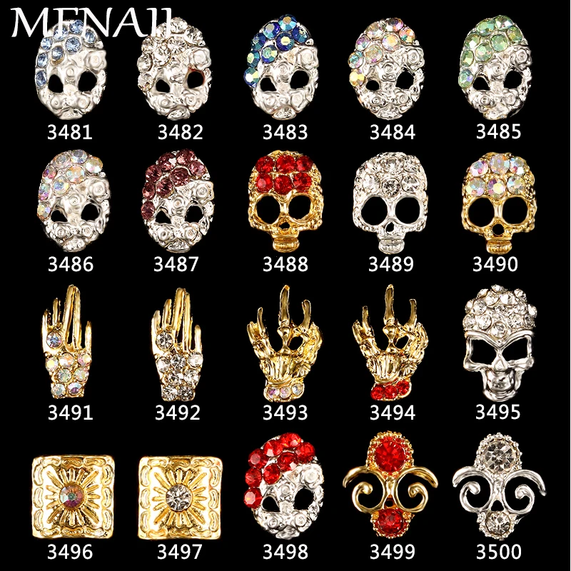 

100pcs/lot Skull/Claw Charms Nail Rhinestones 3D DIY Rhinestones Charm Stones Jewelry Glitter Halloween 3D Alloy Nail Art Tools