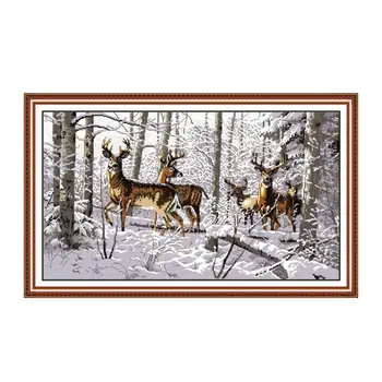

Snowy antelope forest snow animal antelope home cloth decoration hand-painted cross stitch kit