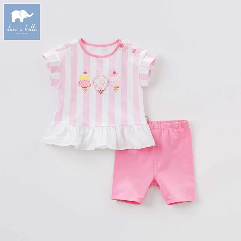 

Dave bella summer baby striped lovely suits children high quality costumes infant toddler girls clothing sets DB7611