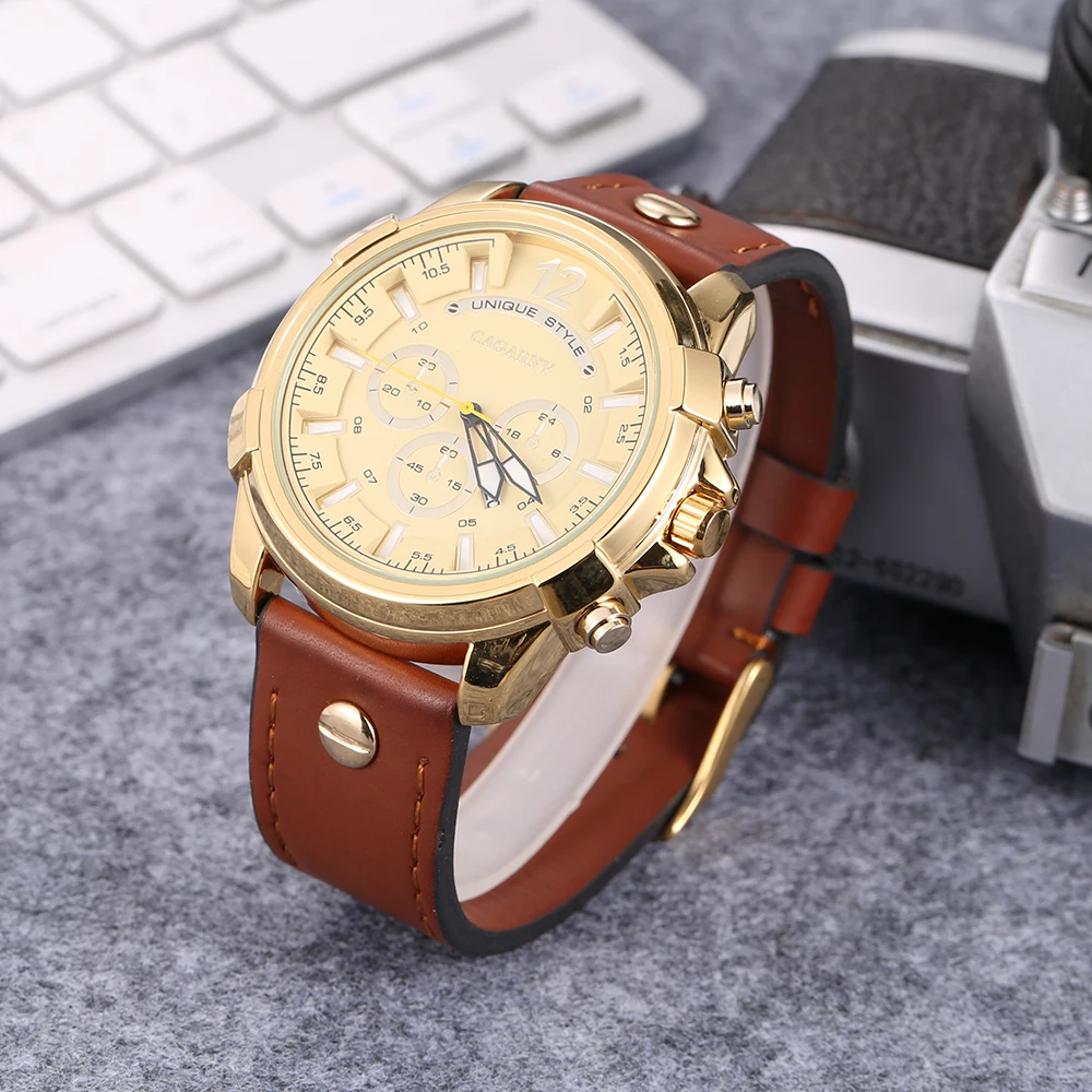 cool big case watch men golden analog quartz mens watches military style watch man free shipping dz watches (2)