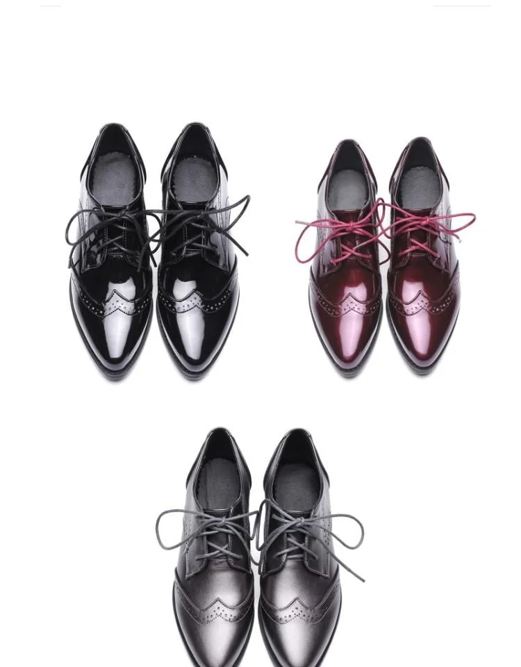 Весенние женские туфли на плоской подошве с острым носком в британском стиле; женские туфли-оксфорды женские модельные туфли из лакированной кожи туфли на плоской подошве; размеры 34-43