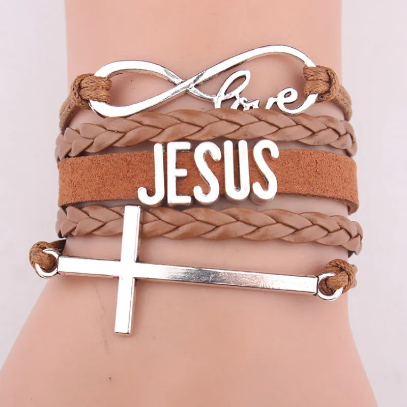 

Christ Bracelet Charm Christian Gift Jesus Bangle Leather Wrap Bracelets & Bangles for Woman and Man Jewelry