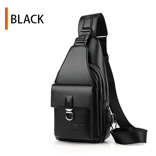 JackKevin мужская сумка Theftproof сумка кожаная грудь Crossbody мужские зарядные сумки для мужчин слинг-пакет - Цвет: Black