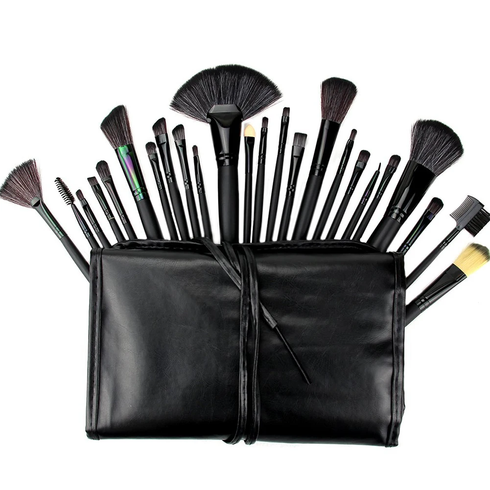 24 Pcs Makeup Brushes Set Professional Natural Soft Hair Wooden Handle Cosmetic Tool Foundation Brush Kit With Black Synthetic L | Красота и