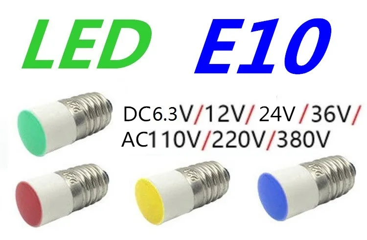 

5PCS Flat top Indicator LED E10 6v~6.3v 12V 24v E10 36V E10 110v 220v 380v instrument bulb 220v E10 380v Flat head Button bulb