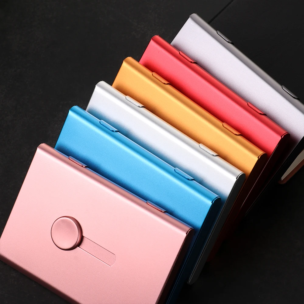 

1 PC Push-type Light Automatic Business Card Case Metal Card Holder Ultra Thin Hand Push Business Card Packaging Box Organizer
