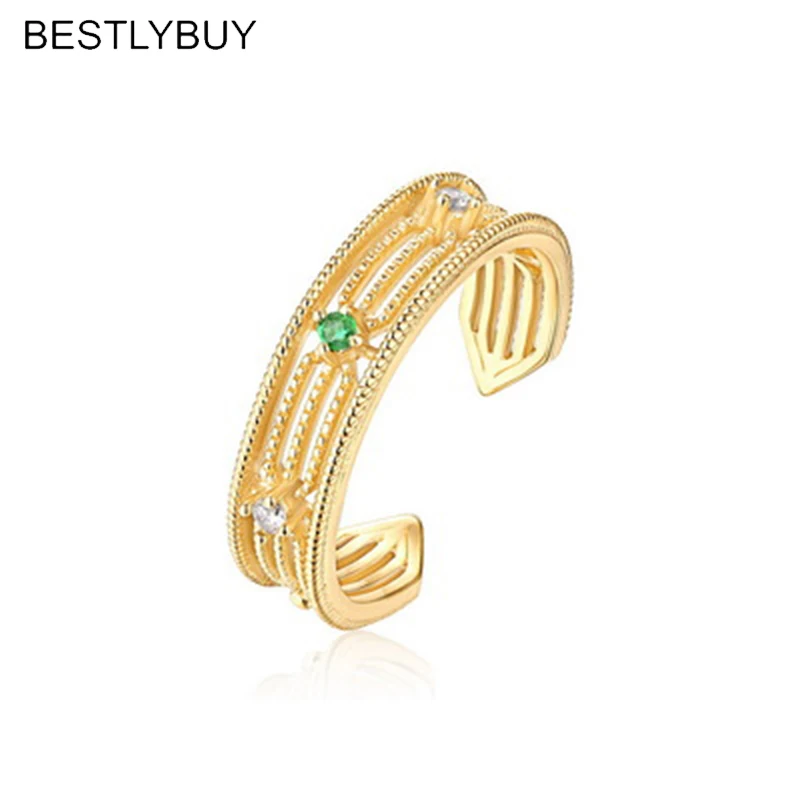 

BESTLYBUY Green Nano Emeralds Ring Genuine Solid 925 Sterling Silver Fashion Vintage May Birthstone Rings For Women Fine Jewelry