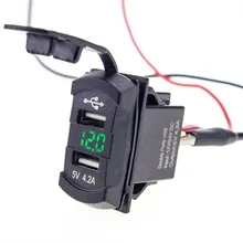 4.2A Car Dual USB Phone Charger Socket Green Waterproof Rocker Style LED Voltage Meter Voltmeter For Motorcycle Boat Car Truck