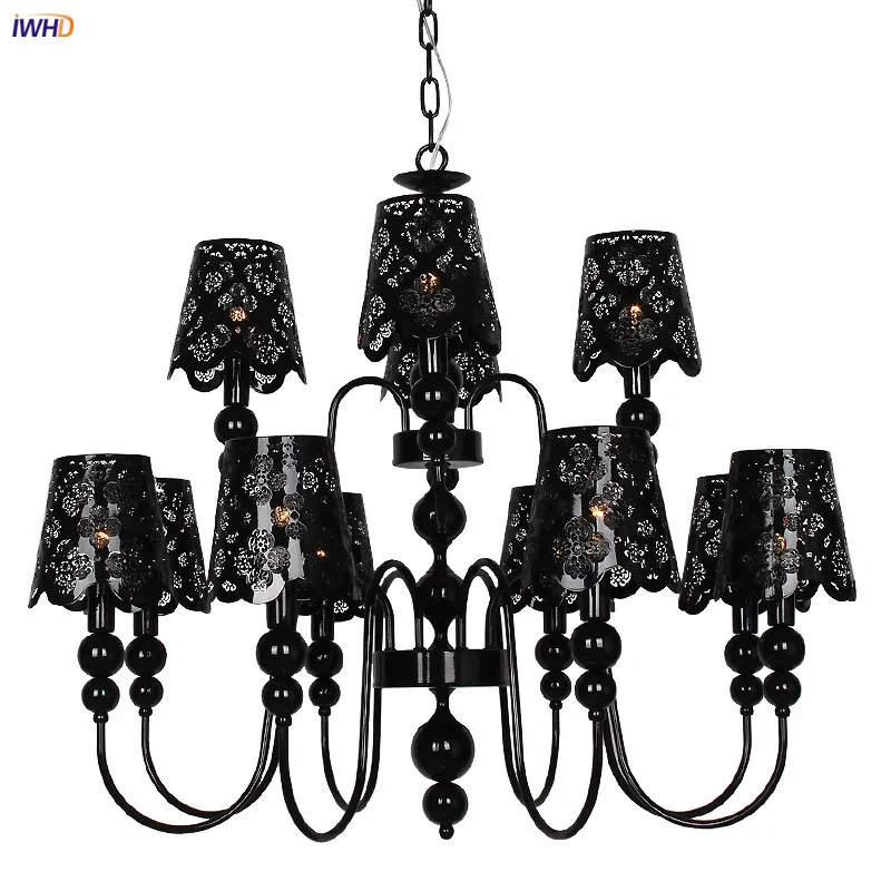 

IWHD Loft Decor Retro LED Chandelier For Bedroom Living Room Black Nordic Modern Chandeliers LED Lustre Luminaria Moderno