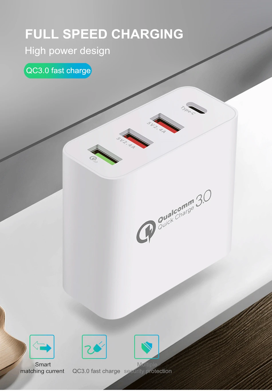 Amstar Quick Charge 3,0 USB зарядное устройство 36 Вт type C& QC3.0 дорожное USB настенное зарядное устройство Быстрая зарядка для iPhone samsung huawei Xiaomi