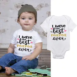 DERMSPE/летний модный новый хлопковый комбинезон с короткими рукавами и буквенным принтом для новорожденных мальчиков и девочек, удобная