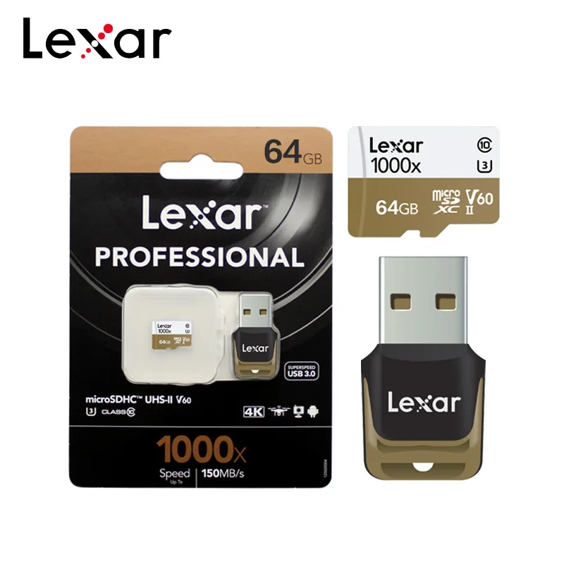 Дешевый Lexar Professional карта памяти 1000x Micro SD карта 32 Гб класс 10 64 ГБ TF карта 128 ГБ кардридер UHS для дрона спортивной видеокамеры