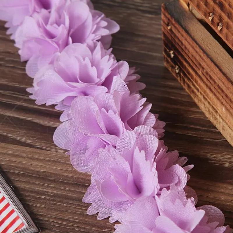 1 ярд цветной шифон 3D твердые Кластерные Цветы кружевная отделка кружевное платье украшение кружевная ткань аппликация отделка Швейные принадлежности - Цвет: Purple