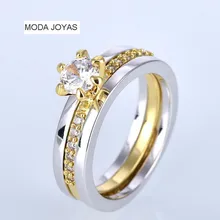 Female male Luxury Jewelry Engagement ring white zircon Cz Silver wedding Band ring Set for women men