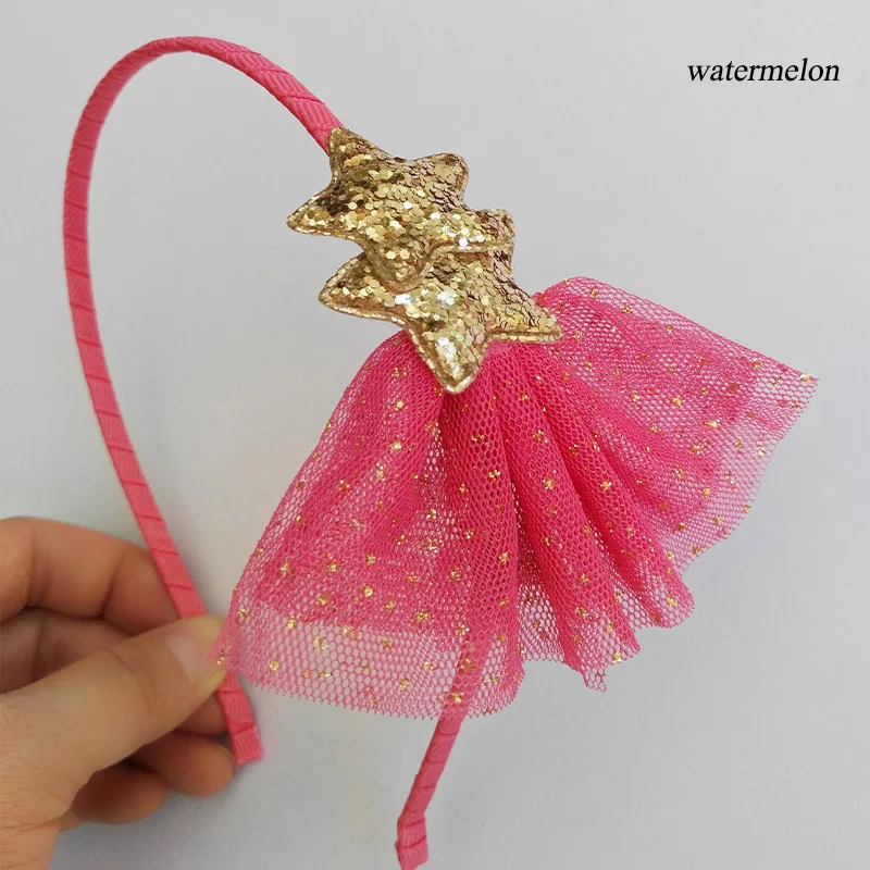 watermelon Модная красивая блестящая золотая звезда, повязка на голову для девочек, повязка на голову принцессы из тюля, повязка на голову, одежда для волос для девочек - Цвет: watermelon