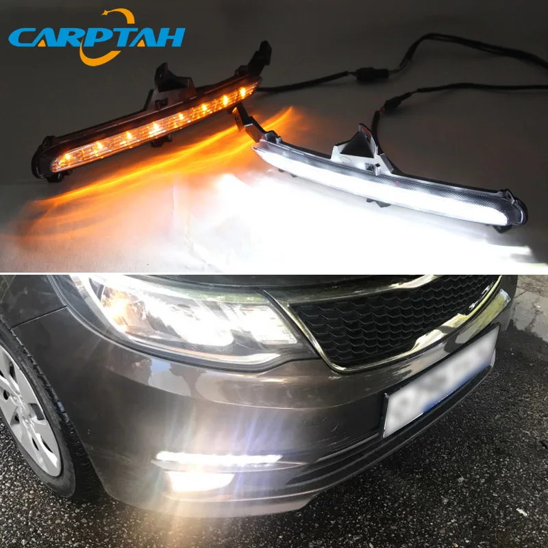 

LED Daytime Running Light For Kia Rio K2 2015 2016 Waterproof 12V Yellow Turn Signal Indicator Light Bumper Lamp LED DRL