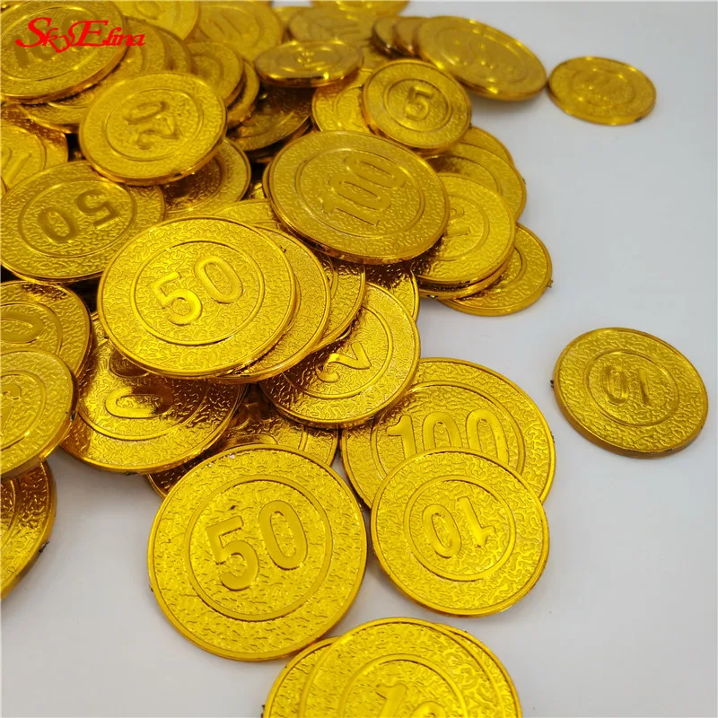 100Pcs Pirates Gold Coins Bargaining Chip Plastic Game Coin For Kid Party Supplies Treasure Coins Christmas Child Toy 6ZHH279