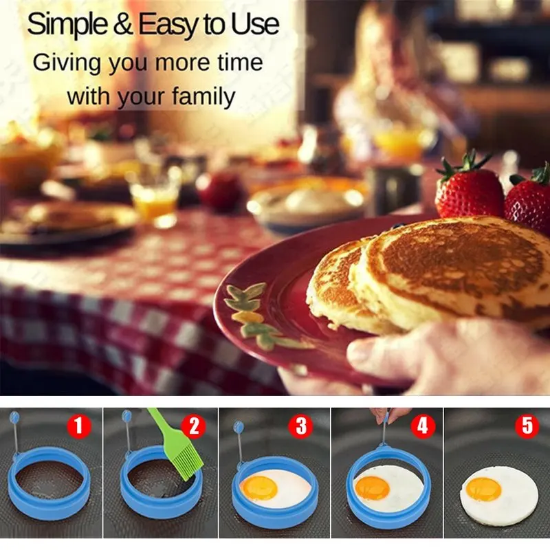 Silicone Fried Egg Pancake Ring Omelette Fried Egg Round Shaper Eggs Mould for Cooking Breakfast Frying Pan Oven Kitchen