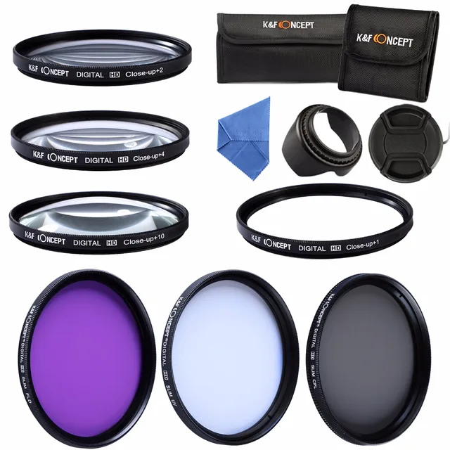 Special Offers K&F CONCEPT 55mm UV CPL FLD Macro Close up +1 +2 +4 +10 Filter Kit Set for Sony Alpha DSLR Lens for all 55mm Lens free shipping