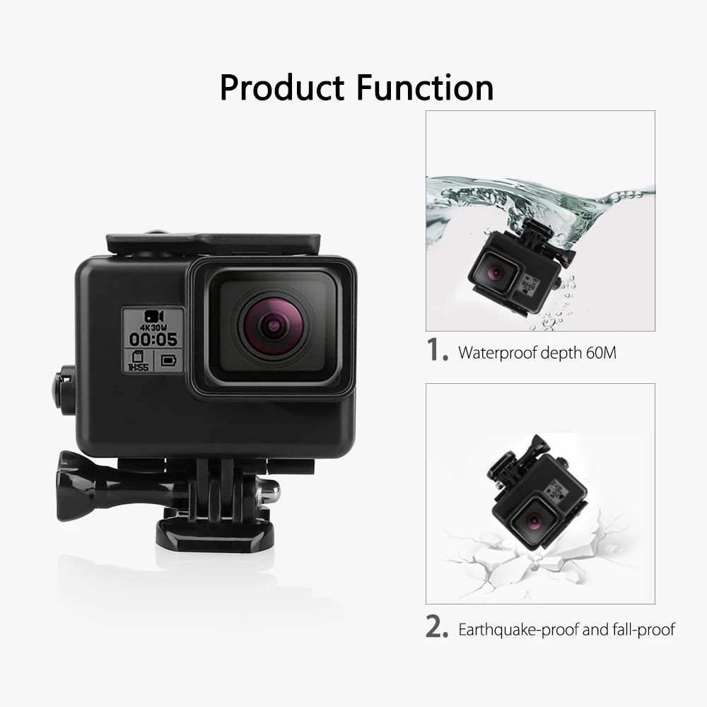 Vamson для Go Pro 60m Подводный Водонепроницаемый чехол для GoPro Hero 7 6 5 черный аксессуар комплект Дайвинг Защитный чехол Корпус VP633
