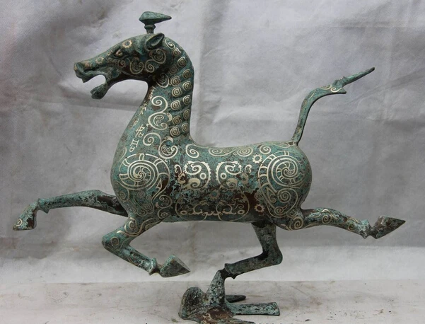 

S1278 14 China Bronze Silver-Gilt Royal Palace Swallow Bird Horse riding Chebi Statue D0318