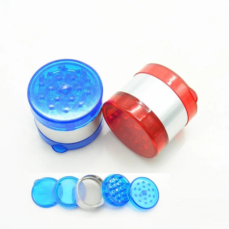 

6pcs red 52mm metal herb grinder 5 layers plastic big tobacco spice grinders for cigarette smoke smoking pipe hand muller mill