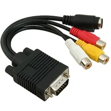 VGA Male to S-Video 3 RCA Jack Female Composite AV TV Out Adapter Converter Video Cable for Computer to LCD Monitor Projector TV