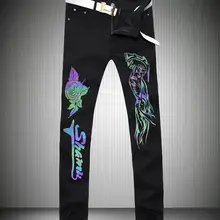 28-38 Горячая весна/осень мужские новые модные светящиеся фантазийные черные джинсы солнцезащитные цветные новые хлопковые брюки